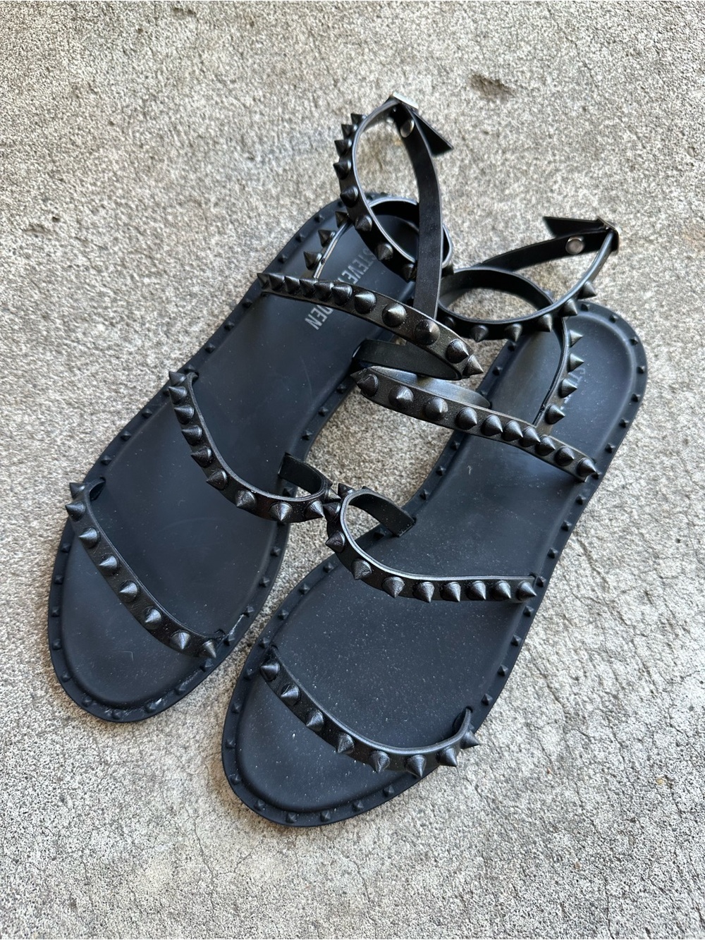 Steve Madden Transport Black Studded Gladiator Sandals with Ankle Strap